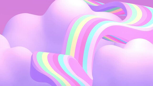 Looped cartoon rainbow road on clouds animation.