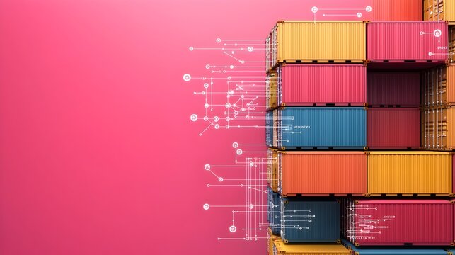 Stacked Cargo Containers in Digital Global Logistics Network
