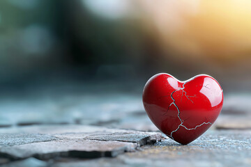 Obraz premium A cracked heart symbolizing love's vulnerability and resilience in a beautiful setting