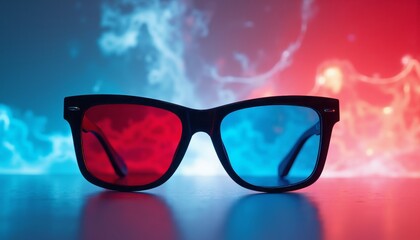 Sleek Black Frame 3D Glasses with Red and Blue Lenses Displayed.