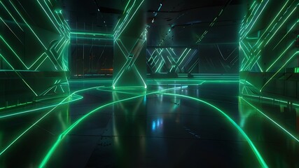 Obraz premium A unique futuristic corridor shaped like a triangle, featuring sleek design elements and modern materials, illustrating advanced architectural concepts and innovative spaces.