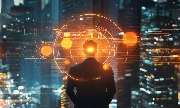 Businessman plan strategy marketing and finance to goal in 2025 planning business growth with technology AI and environmental care to New Year resolutions business. digital transformation 2025