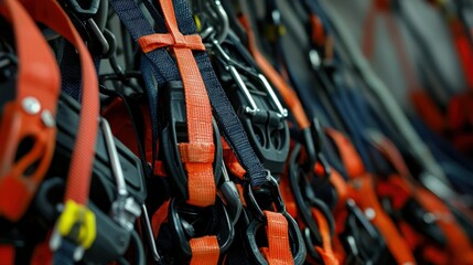 Fototapeta premium A close-up of industrial safety equipment, such as harnesses and respirators, showcasing protection for workers