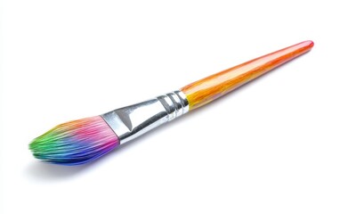 Fototapeta premium Paintbrush: A high-quality paintbrush with colorful bristles, isolated on a clean white background to highlight the detail 