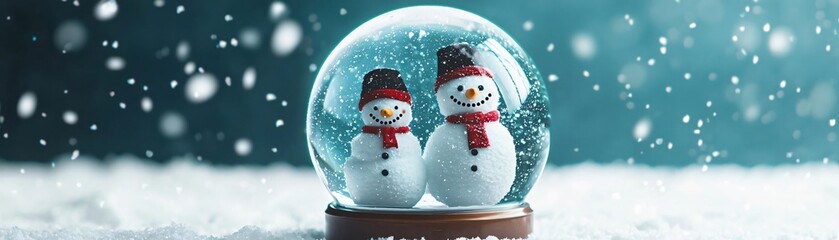 Fototapeta premium A delightful snow globe featuring cute snowmen, perfect for capturing the magic of winter and the holiday spirit.