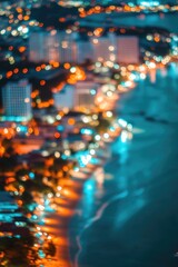 Fototapeta premium Aerial view of a city at night with lights and buildings