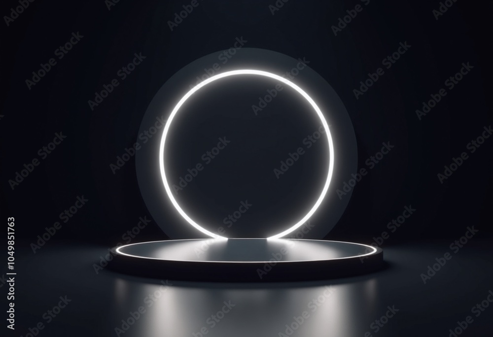 Aufkleber dark minimalist platform with circular frame and neon lighting
