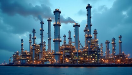 Obraz premium Industrial might A complex of towering structures under a dramatic sky