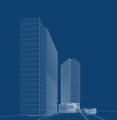 Obraz premium 3d wireframe of building. sketch design.Vector 