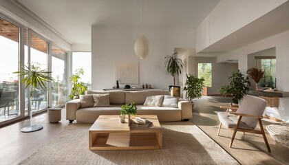 Fototapeta premium Architektur Modern Innenansicht Wohnen Zimmer Essen Küche Möbeliert