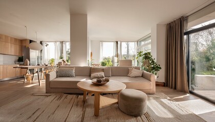 Fototapeta premium Architektur Modern Innenansicht Wohnen Zimmer Essen Küche Möbeliert