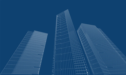 3d wireframe of building. sketch design.Vector
