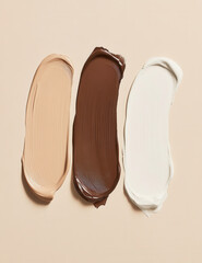 Fototapeta premium Three Foundation Swatches on Beige Background