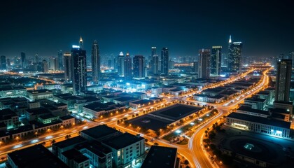 Fototapeta premium Vibrant cityscape at night illuminated by bright lights and bustling streets