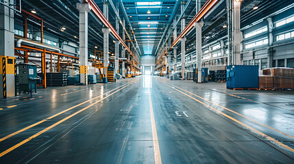 Naklejka premium Warehouse with clear safety markings, efficient layout, clean and professional