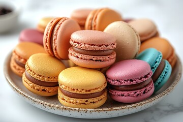 Obraz premium A plate of assorted colored macarons