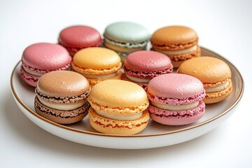 Obraz premium A plate of assorted colored macarons