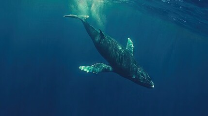 Fototapeta premium Majestic Humpback Whale Swimming Beneath Ocean Surface