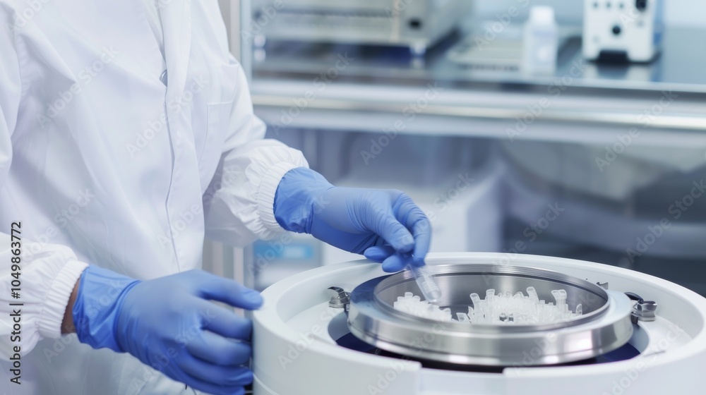 Aufkleber a close-up of a medical lab technician analyzing a sample in a centrifuge with a clean, well-organiz