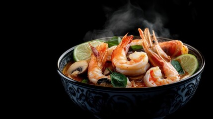 Delicious shrimp and seafood dish in a dark setting