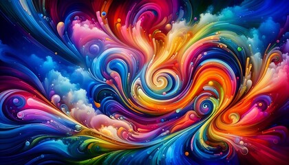 Vivid rainbow swirl with colorful clouds and dynamic, flowing patterns in a fantasy style
