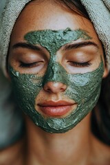 Fototapeta premium Woman in Home Spa Enjoying a Mud Facial