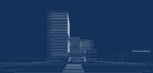 3d wireframe of building. sketch design.Vector
