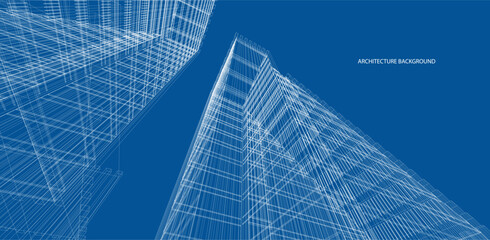 3d wireframe of building. sketch design.Vector
