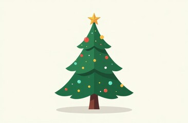Fototapeta premium Decorated Christmas tree, isolated on white background. Christmas card or banner with copy space, place for text