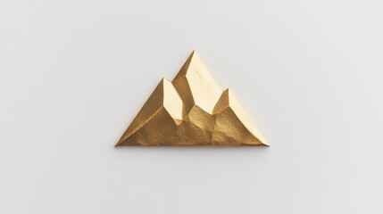 A minimalist gold mountain icon set against a smooth white backdrop for natural preservation for eco-consciousness