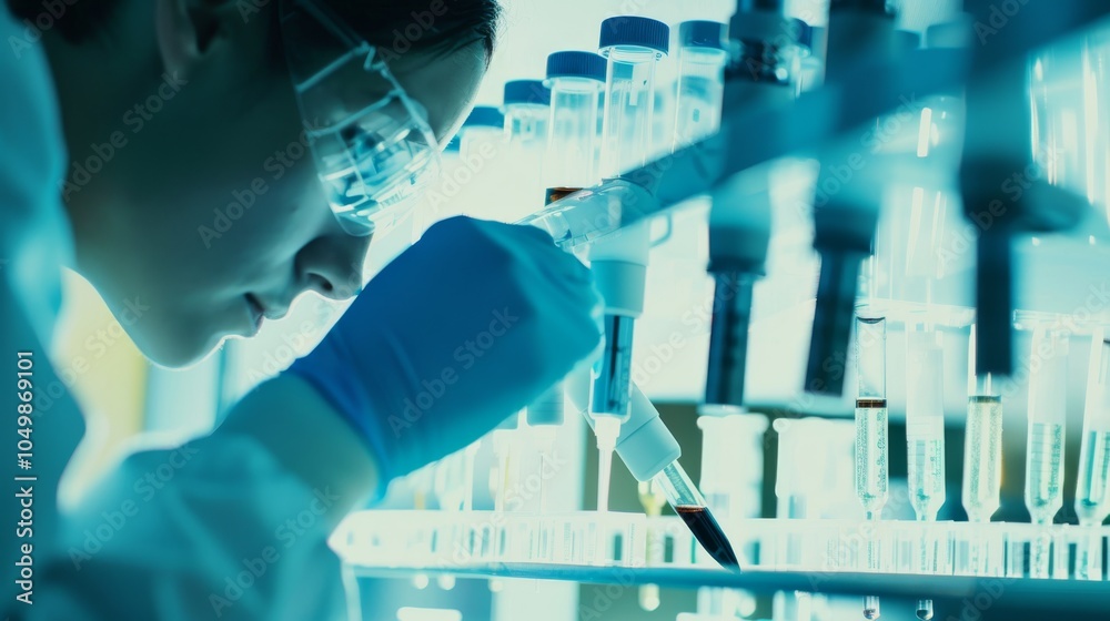 Aufkleber a close-up of a medical researcher analyzing samples in a laboratory with focus on the equipment and