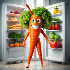 A heroic carrot, dressed as a superhero, embarks on a mission to save other vegetables.