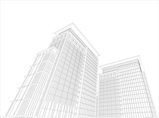 Fototapeta premium Perspective 3D render of building wireframe. 