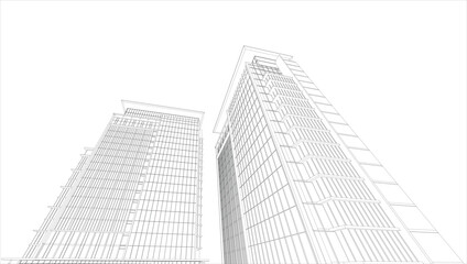 Fototapeta premium Perspective 3D render of building wireframe. 