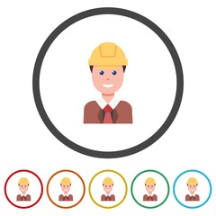 Construction worker icon. Set icons in color circle buttons