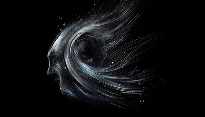 Naklejka premium Abstract face with flowing, ethereal lines creating a sense of motion and mystery in dark tones