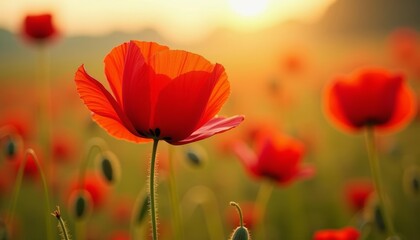  Vibrant field of poppies at sunrise