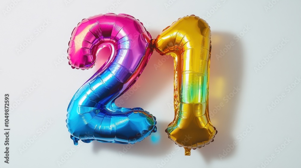 Wall mural colorful foil balloons shaped as number 21 on white background