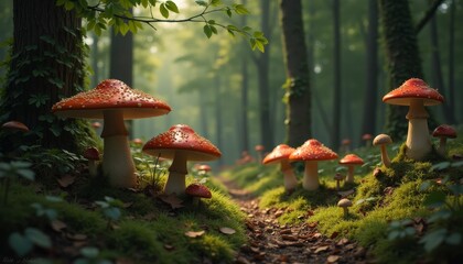  Mystical forest path with vibrant mushrooms