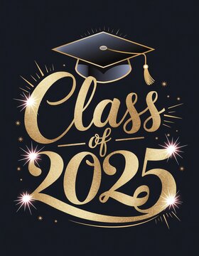 Class of 2025 Golden Graduation Celebration with Cap and Sparkles