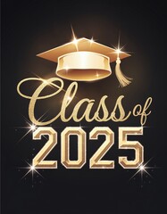 Class of 2025 Golden Graduation Celebration with Cap and Sparkles