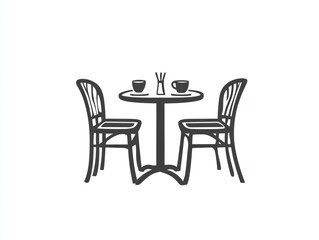 Table with two chairs and a bowl on it. The table is empty