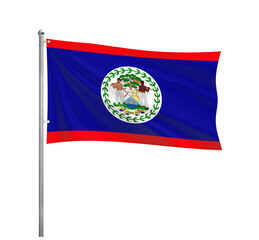 Belize National flag waving in the wind on a silver pole, isolated on transparent