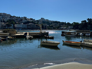 Montenegro Crna Gora Adriatic sea boats in the harbor Ulcinj city.