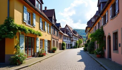 Fototapeta premium Charming European alleyway bathed in sunlight