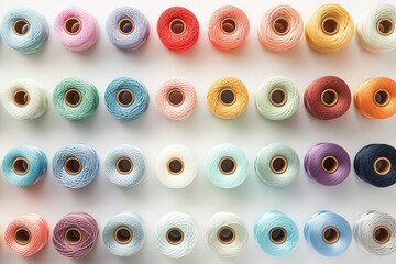 Fototapeta premium A row of colorful yarns are displayed in a store