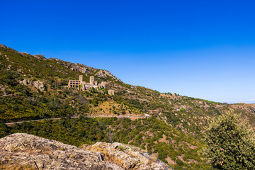Monastery of Sant Pere de Rodes viewed from below on the Camí del Monestir