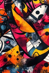 Colorful abstract painting with a lot of splatters and dots. The painting is full of bright colors and has a lot of energy. It seems to be a representation of chaos and freedom