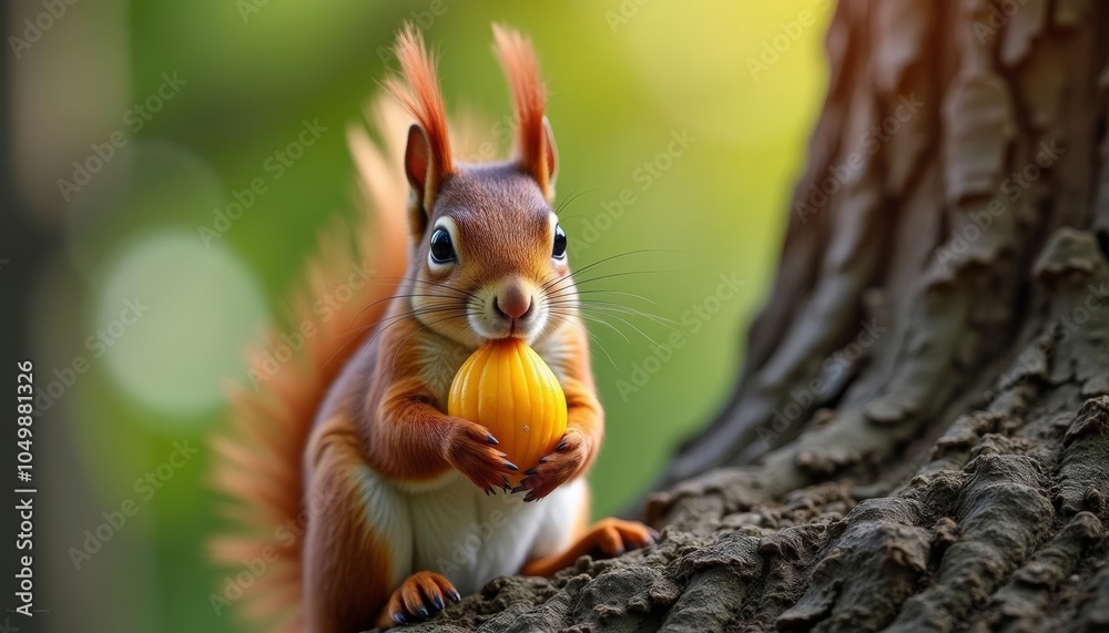 Wall mural  Delightful Squirrel Enjoying a Nut