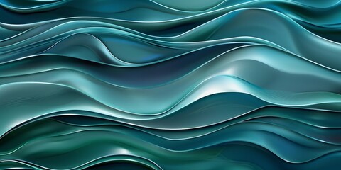 Obraz premium Abstract background with wavy lines, deep blue and green shades, dynamic pattern.